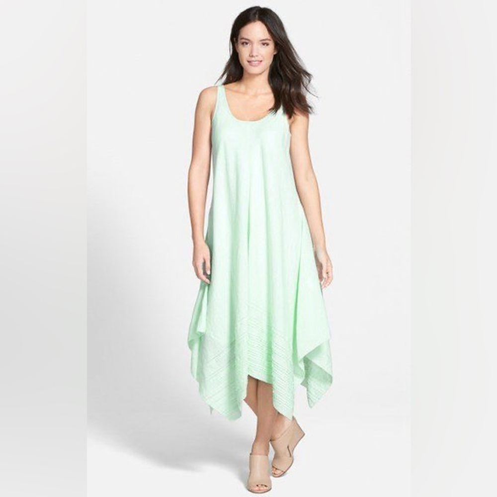 Eileen Fisher Light Green Handkerchief Hem Scoop Neck Asymmetrical Tank Dress